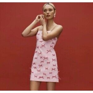 Maeve Anthropologie The Brynne 3D Bows Pink Spaghetti Strap Dress size 6 Romance